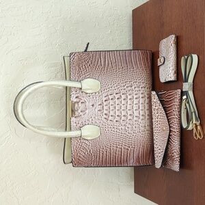 NEW Faux Crocodile Print Bag Set with Satchel, Card Holder, Wallet, and Dust Bag